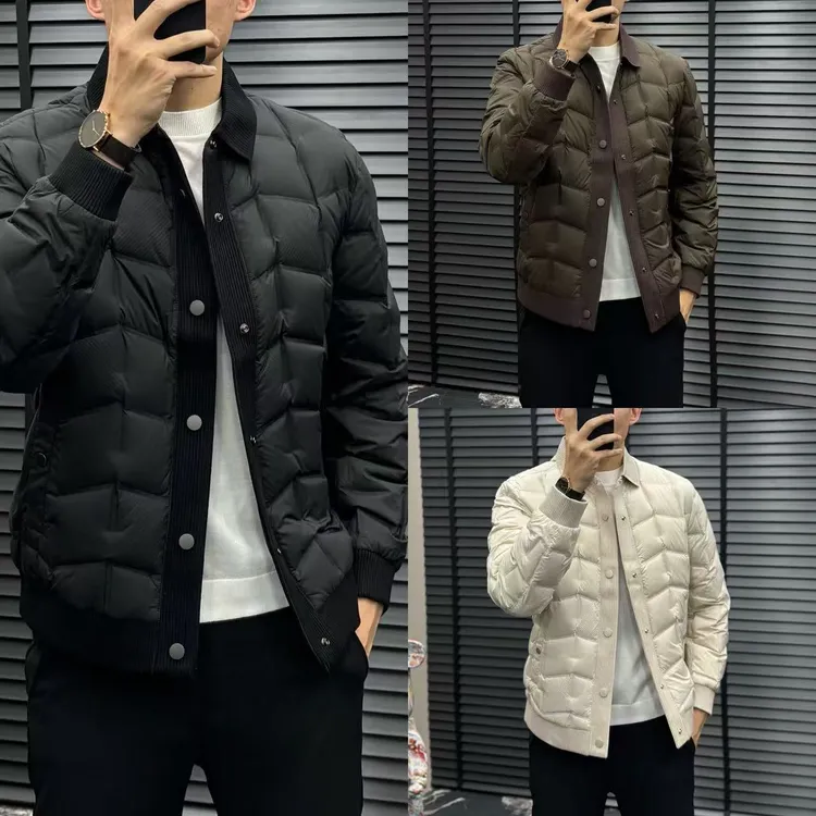 HS2025冬季新款ZZ2556男士欧货老钱风大气翻领针织拼接款羽绒服