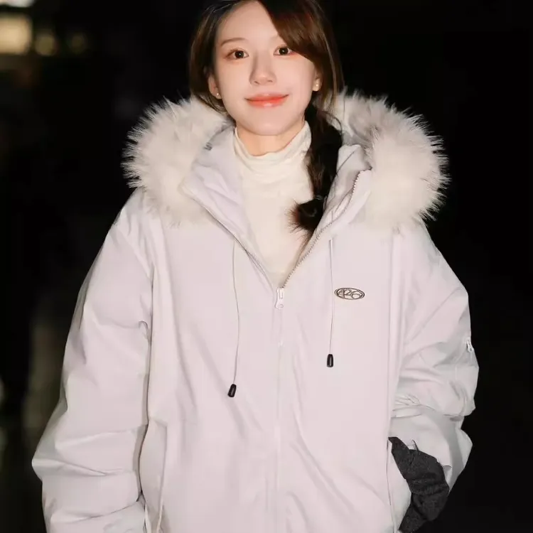 美式连帽派克服棉衣2025年新款加绒大毛领棉服女外套学院风外套女