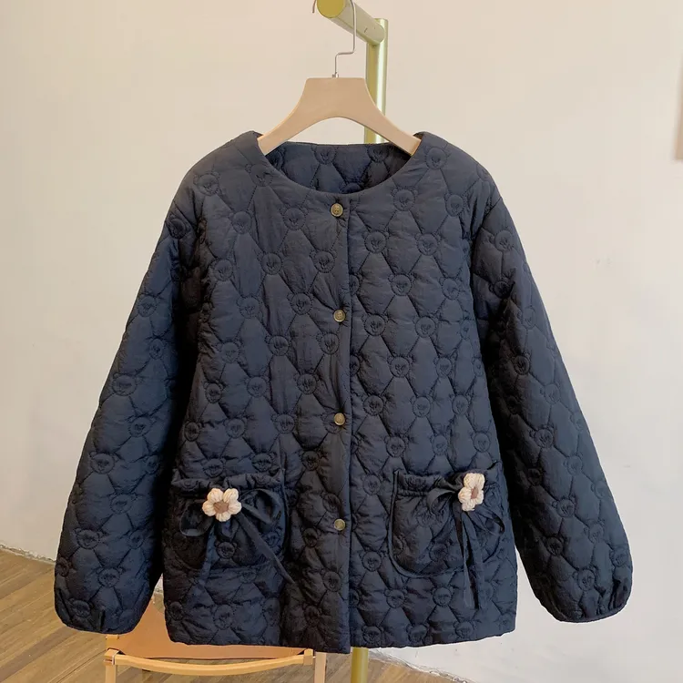 小熊棉衣C5472菱格夹棉小花蝴蝶结圆领棉衣