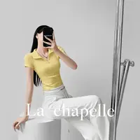 La Chapelle/拉夏贝尔美式假两件女夏季简约修身显瘦正肩夏季上衣