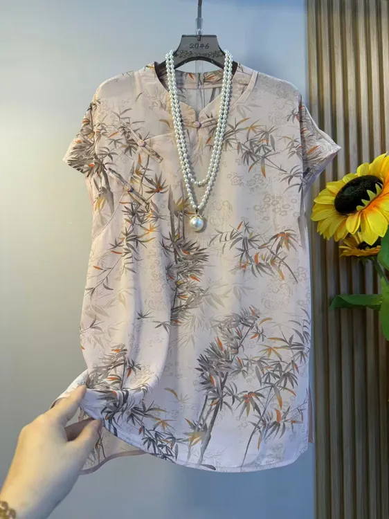 欧洲站2025年夏季新款时尚舒适百搭显瘦气质新中式盘扣短袖衬衫