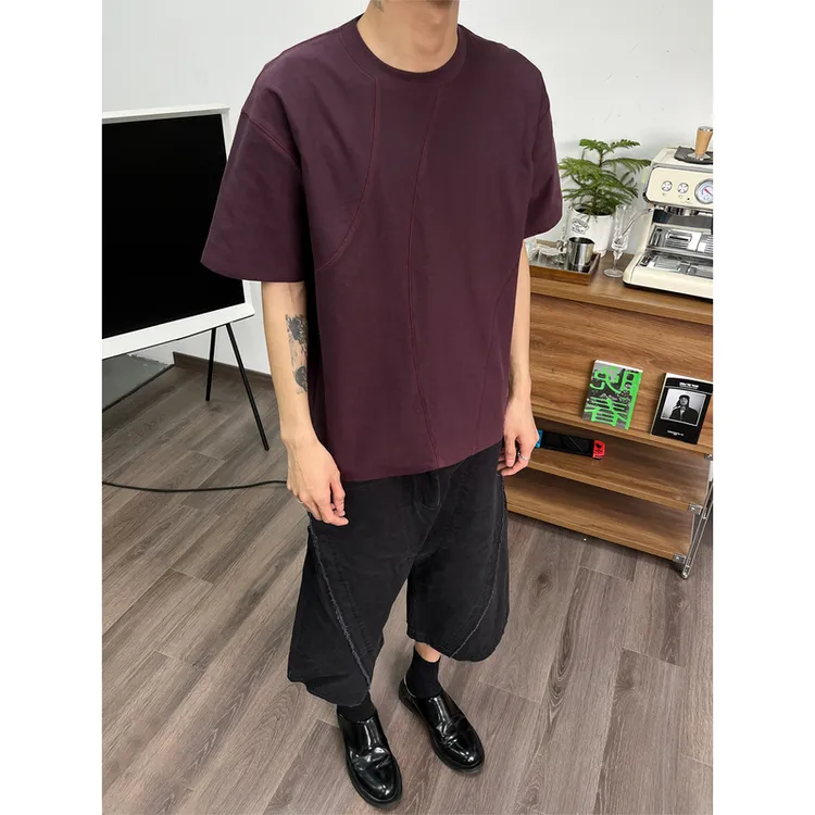 REVER REACT三针五线结构分割短袖ki味280gT恤宽松boxy休闲男紫