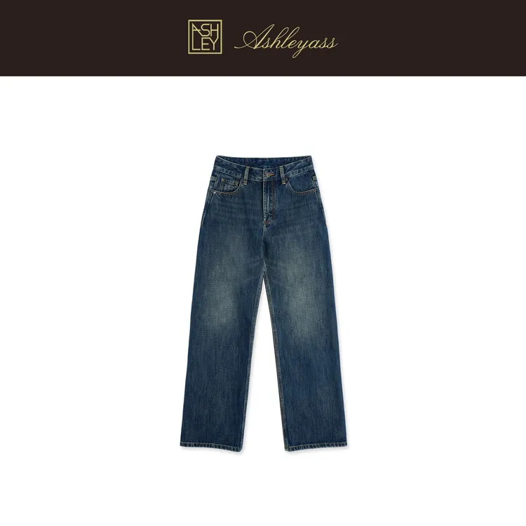 【ASHLEYASS】“麂皮牌牛仔”无缝直筒绳染竹节棉牛仔裤LSN251796S