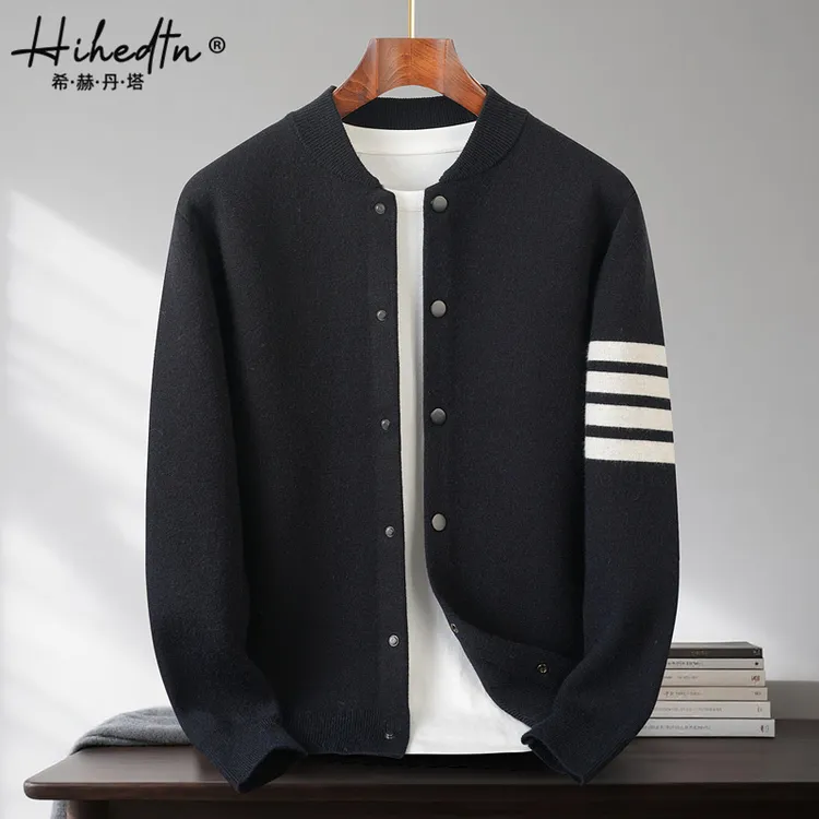 HiHeDtn针织开衫男士春秋季青年韩版毛衣外套宽松休闲潮流撞色