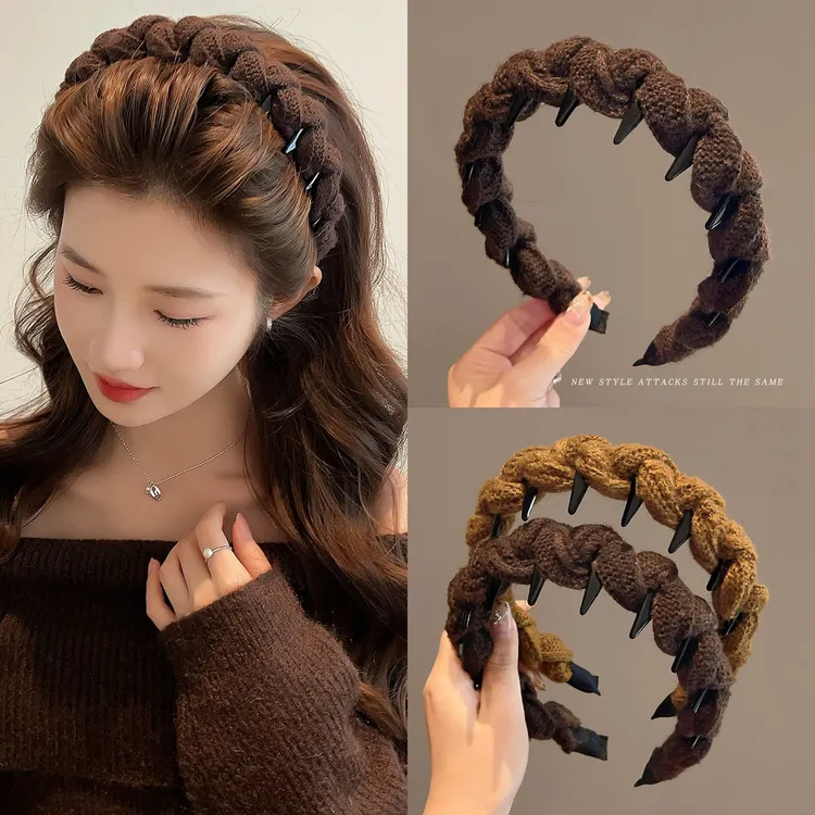 秋冬毛线发箍女款2025新款高颅顶洗脸专用头箍带齿压发卡发捆头饰