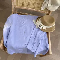 【云素锦】25设计款14英支酵素洗100%汉麻小圆领开衫衬衫#ht25836