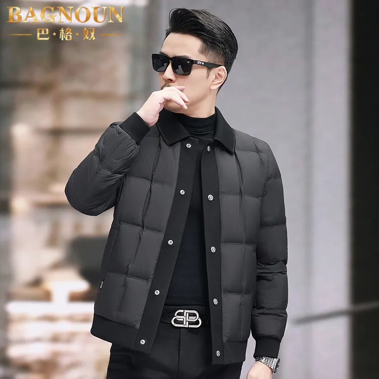 巴格奴羽绒服男士冬季新款时尚短款中年翻领轻便鸭绒保暖潮流外套