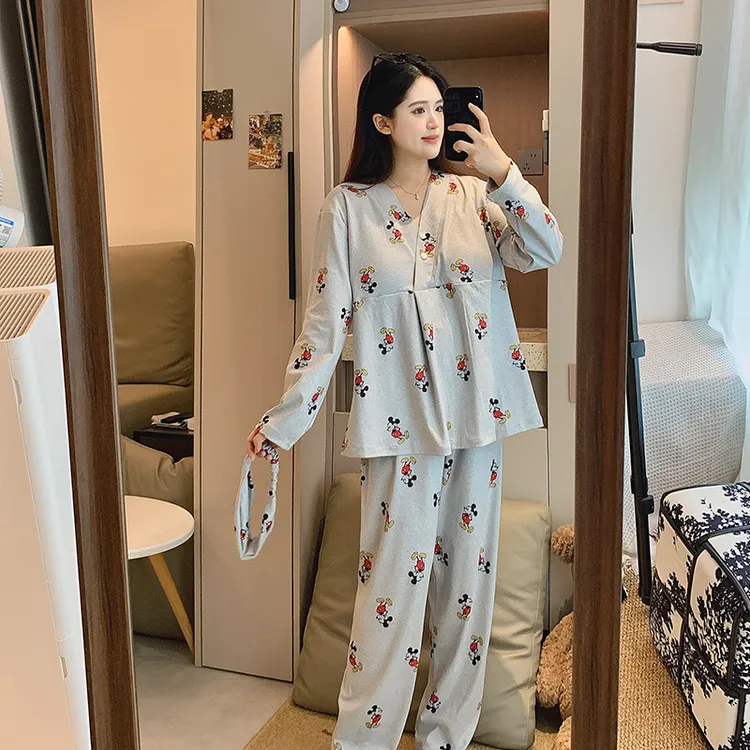 德绒免穿文胸月子服秋冬款产后孕妇睡衣春秋季保暖哺乳喂奶家居服