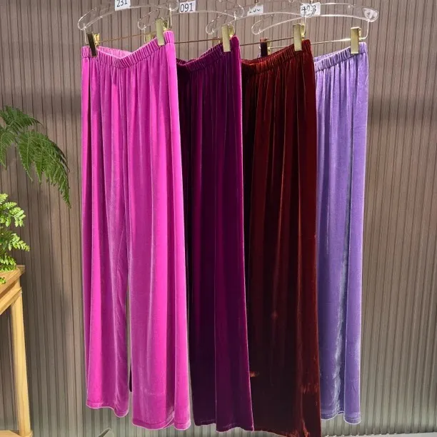 厚款 国风桑蚕丝丝绒百搭直筒阔腿裤长裤