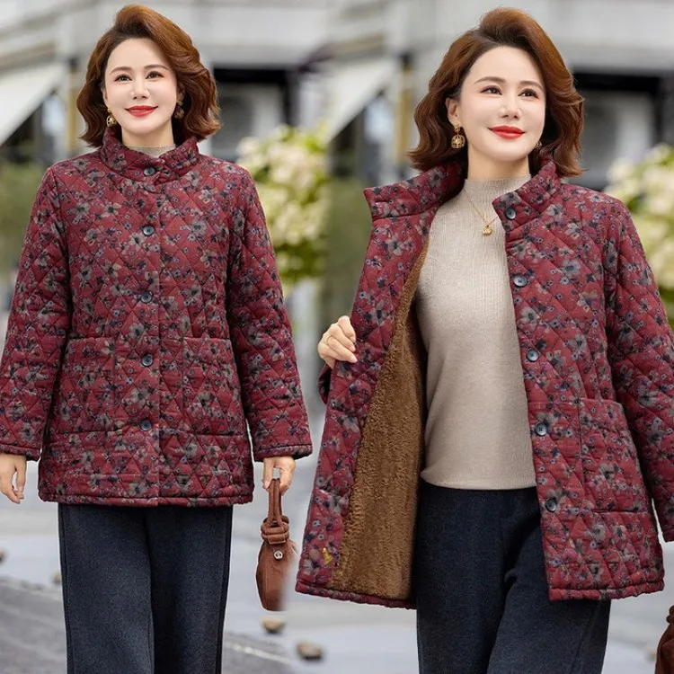 中老年冬季棉袄奶奶老太太妈妈中长款保暖外套碎花加厚外套棉服女