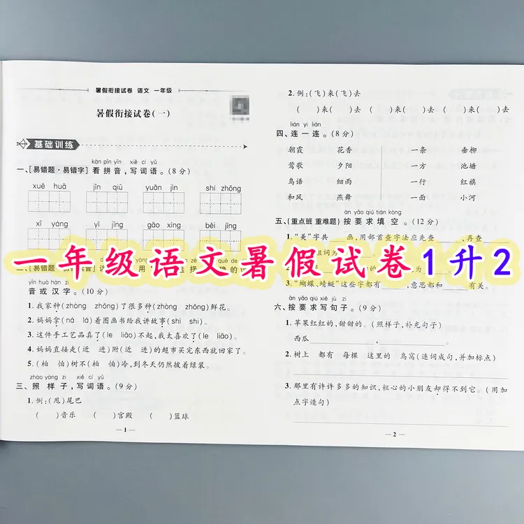 暑假衔接试卷人教版一年级语文暑假作业同步练习册语文暑假测试卷