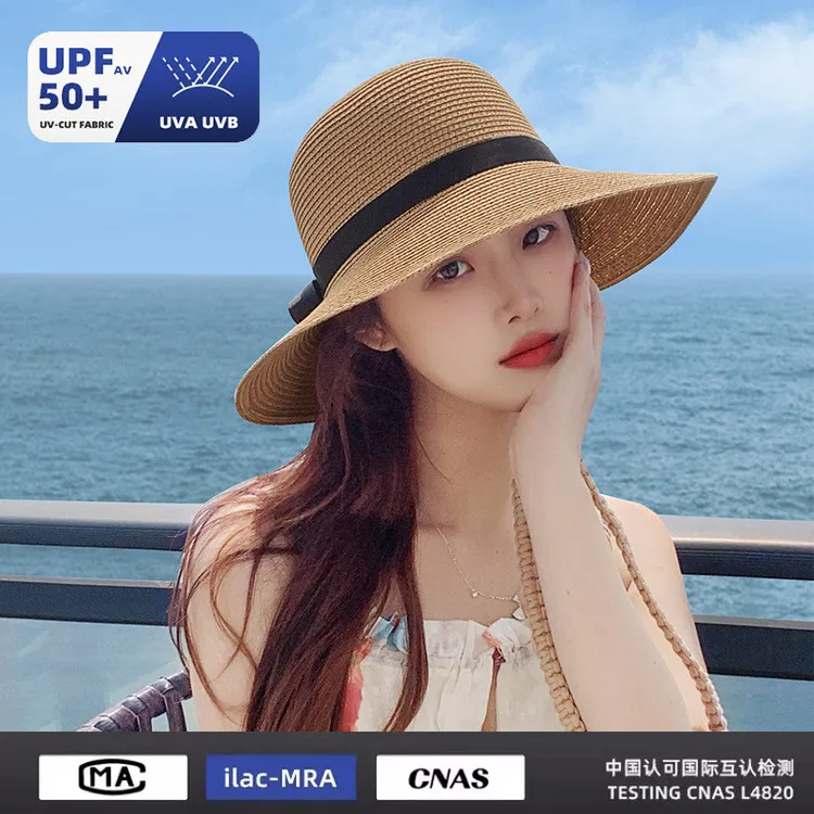 拉菲草帽女遮阳防晒渔夫帽海边太阳帽子女款2025新款夏季防紫外线