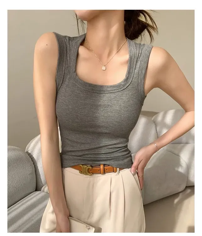 韩版简约运动背心带胸垫漫画胸外扩吊带内衣外穿秋冬保暖打底衫女