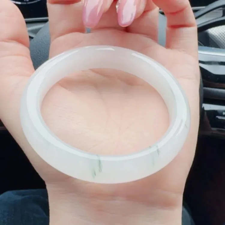 天然金丝玉白月光天山翠手镯——微瑕