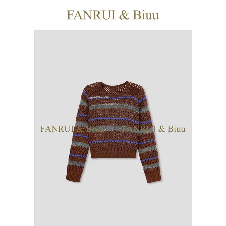 FANRUI/泛芮「时光织女」羊毛混纱细闪百搭镂空秋款针织衫B18153