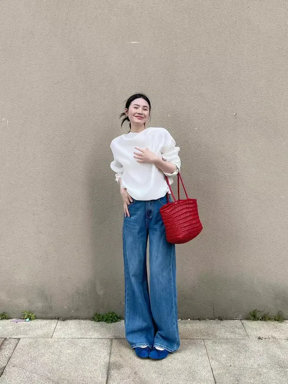 2025春季新款法式气质荡领设计感百搭衬衫复古高腰牛仔裤套装