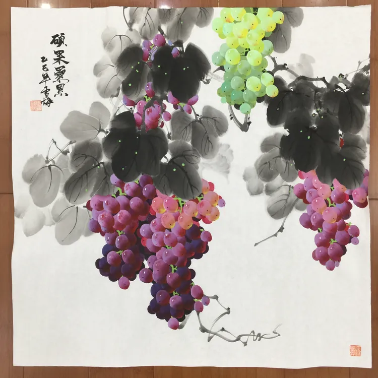 李雪梅纯手绘小写意葡萄宣纸国画四尺斗方客厅玄关走廊中式装饰画