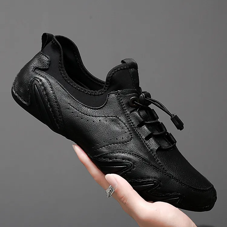 透气皮鞋夏季男鞋防滑豆豆鞋春季摔纹皮单层牛皮男鞋真皮休闲鞋