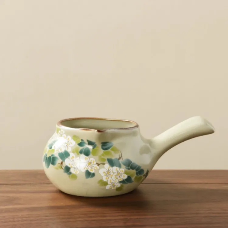 山茶花侧把公道杯汝窑陶瓷公道杯茶道零配家用分茶匀杯茶具