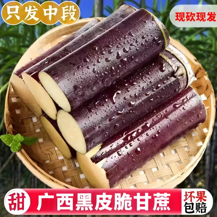 广西黑皮甘蔗装新鲜食用当季南方脆皮孕妇水果红皮现砍现整箱包邮
