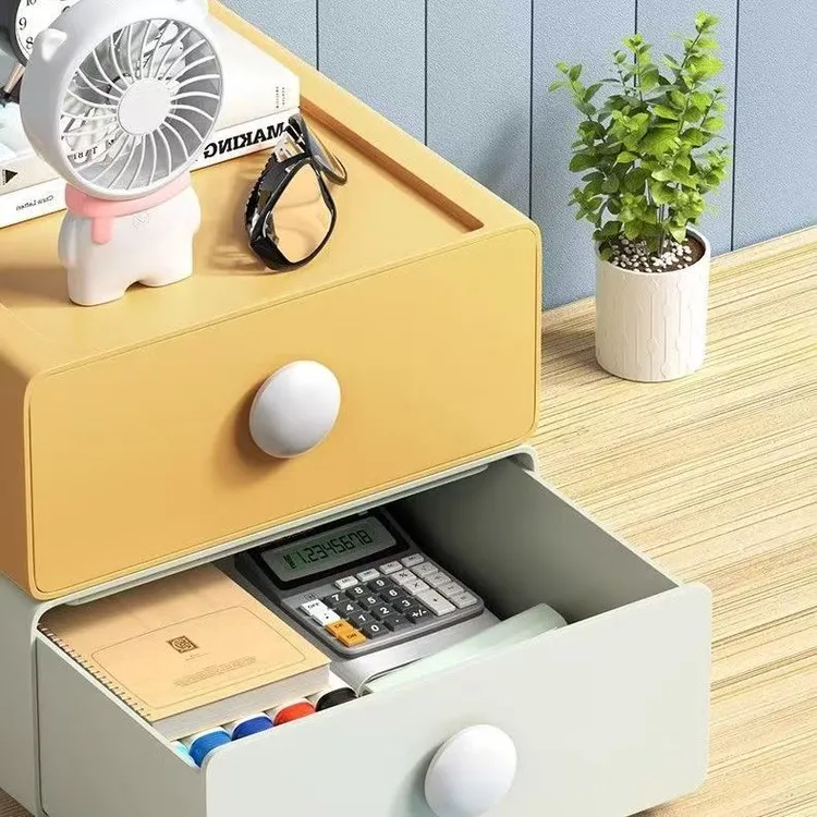 多巴胺桌面抽屉收纳盒可叠加防尘置物架文具杂物整理收纳盒储物盒