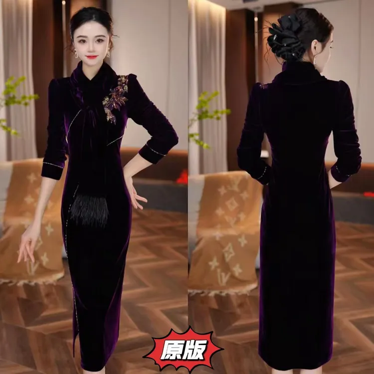 【东方新贵】高档丝绒时尚围巾连衣裙2025秋季新款显瘦洋气轻奢裙子