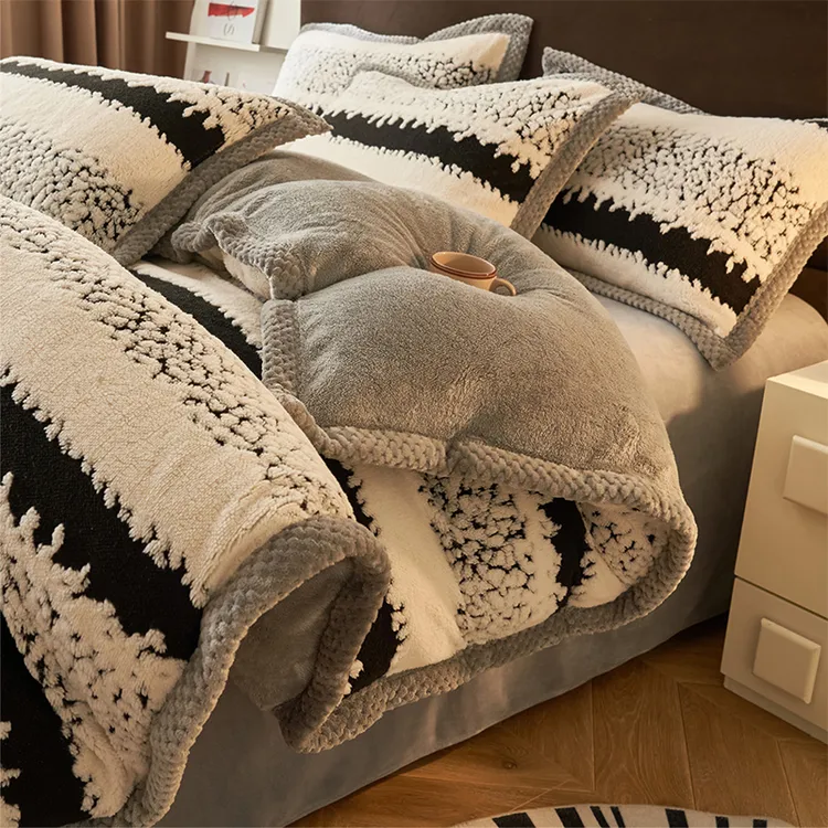 美作师冬季加厚保暖塔芙绒床上四件套新款珊瑚牛奶绒床单被套款