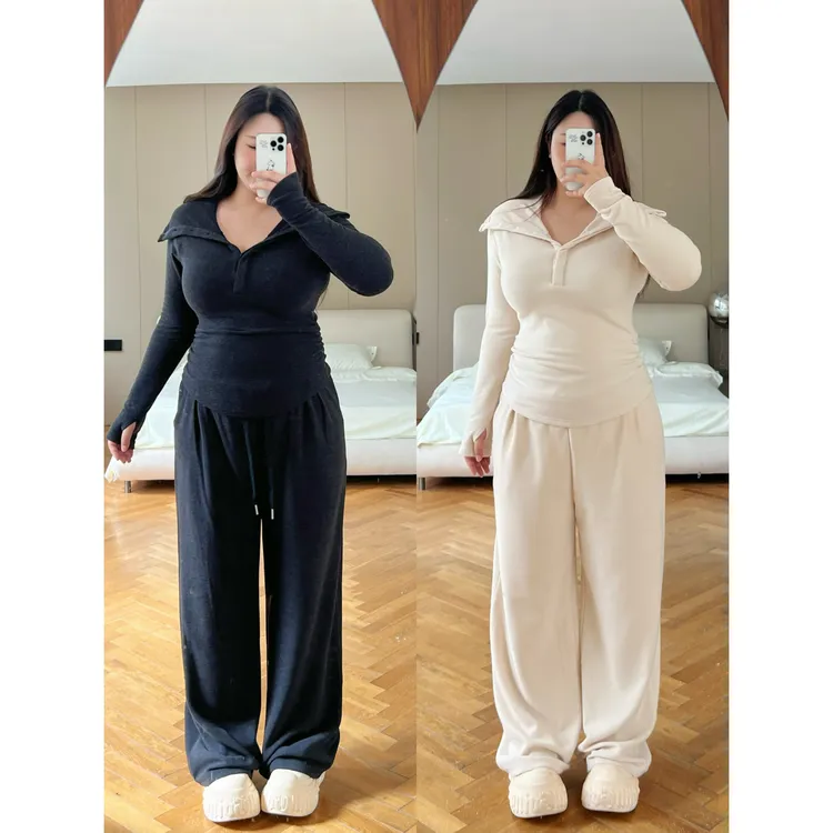 卤蛋公主【小暖炉】厚实保暖双面德绒套 装女秋冬百搭长袖t恤上衣女