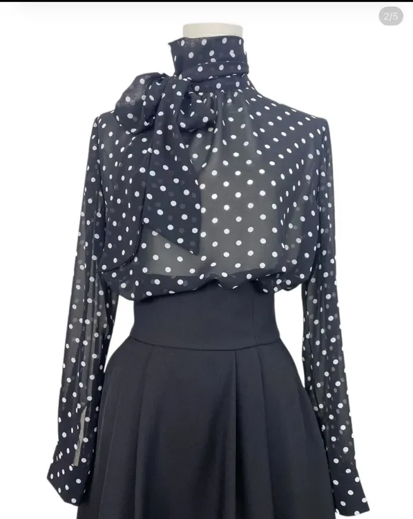 法式时尚波点长袖衬衣2025新款小众气质百搭减龄复古衬衫黑色显瘦