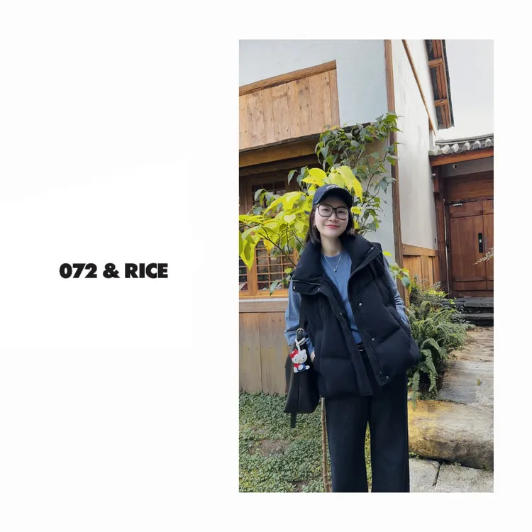 072 & RICE【羽芙】秋冬休闲高领拉链无袖羽绒马甲 LS013