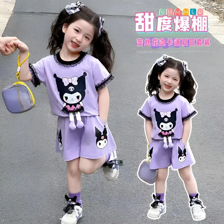女童库洛咪套装2026夏季新款卡通休闲洋气宝宝短袖短裤两件套