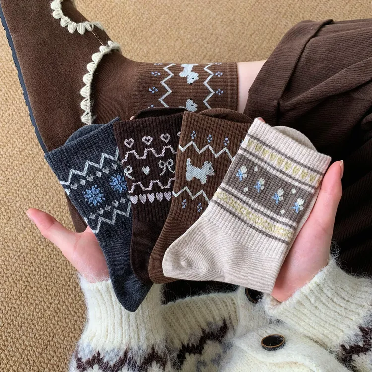 费尔岛女袜秋冬保暖加厚民族风袜子堆堆袜中筒袜ins风百搭