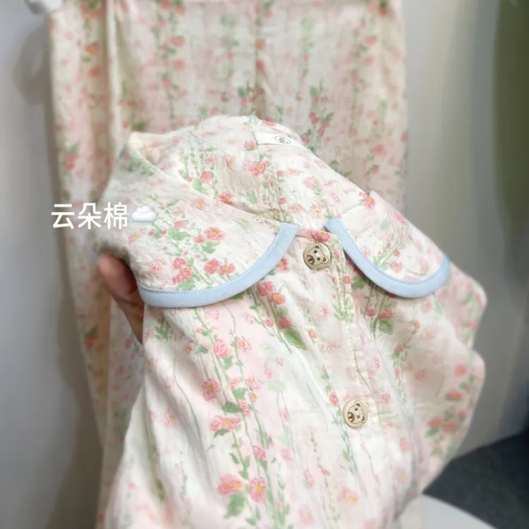 月子服夏季薄款棉纱带胸垫孕妇哺乳睡衣产后吸汗透气家居服套装