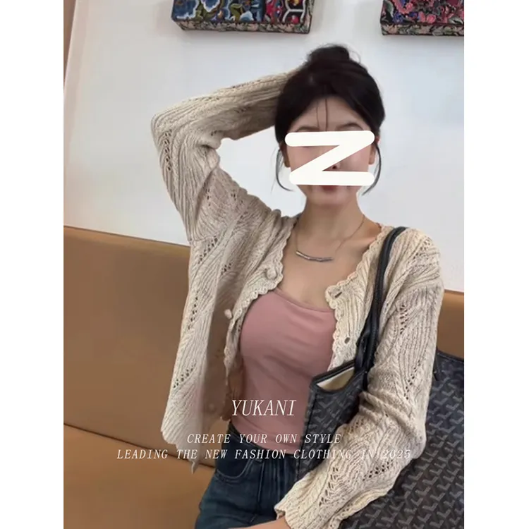 韩系短款外搭花边防晒针织开衫上衣女夏季薄款高级感小披肩空调衫