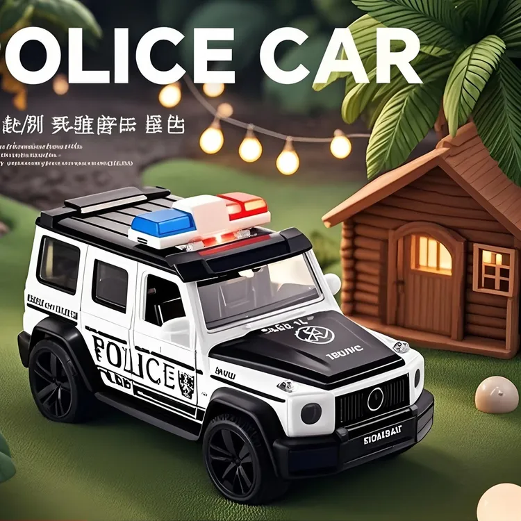 萌趣多大G奔驰警车儿童声光仿真合金回力越野车模型生日礼物惯性