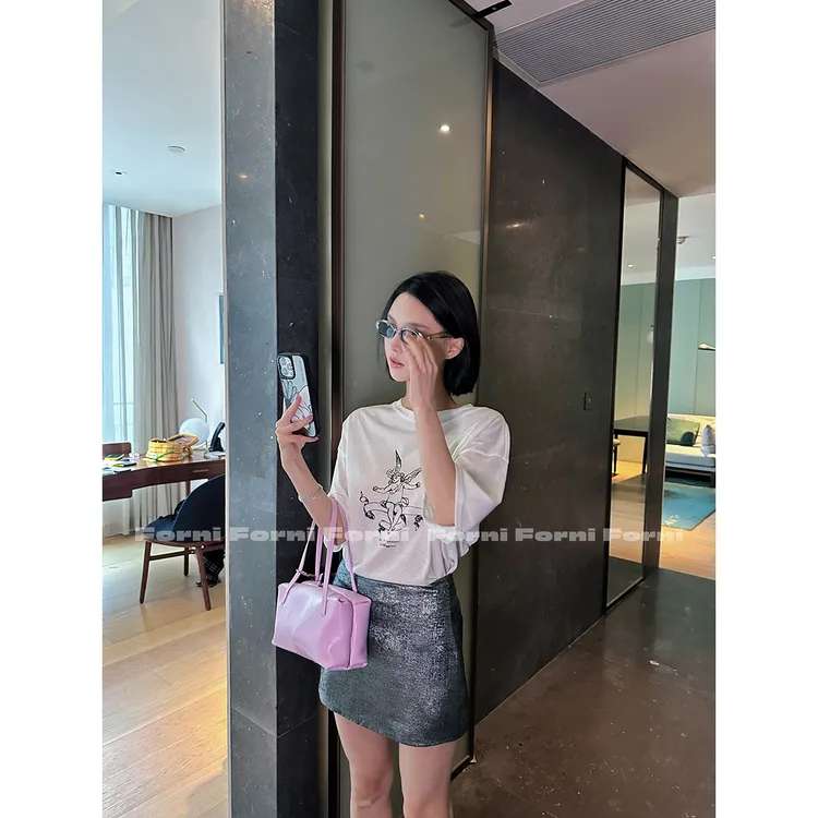 FORNI 天使大头贴 oversize设计感天使印花落肩宽松短袖T