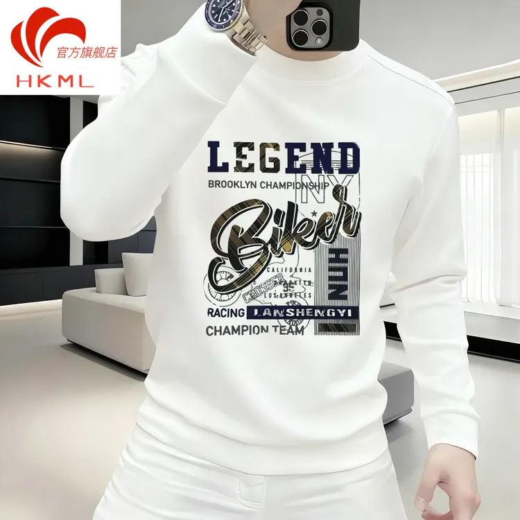 冬季加绒潮牌印花男士卫衣秋冬季时尚轻奢潮圆领休闲气质百搭上衣