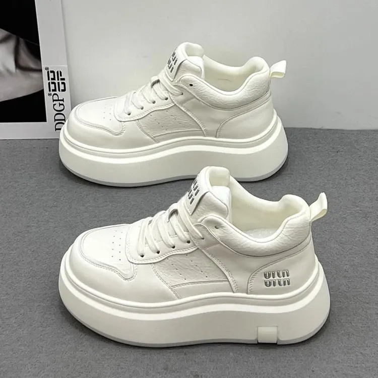 万达撤柜头层牛皮高帮鞋小白鞋女2025新款秋冬季加绒棉鞋保暖百搭