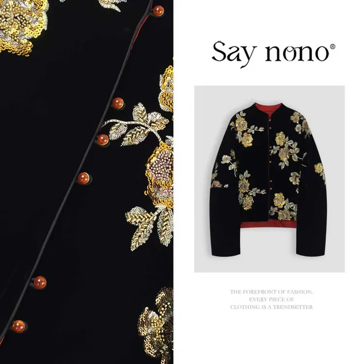 懒猫nono│Saynono0 时尚休闲国风亮片设计桑蚕丝丝绒上衣GS0127YY