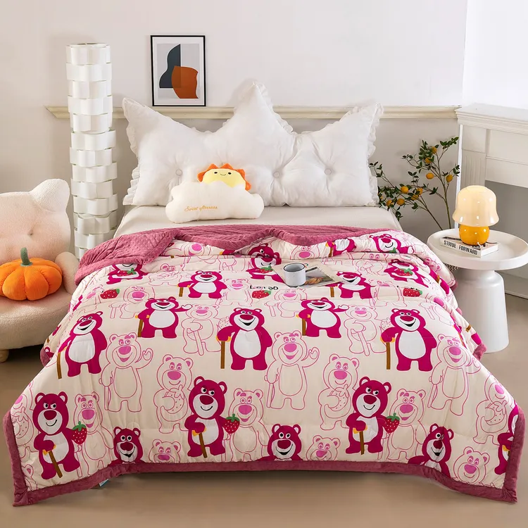 四季印花一体春秋豆豆被亲肤空调被学生宿舍可机洗双面绗缝两用被