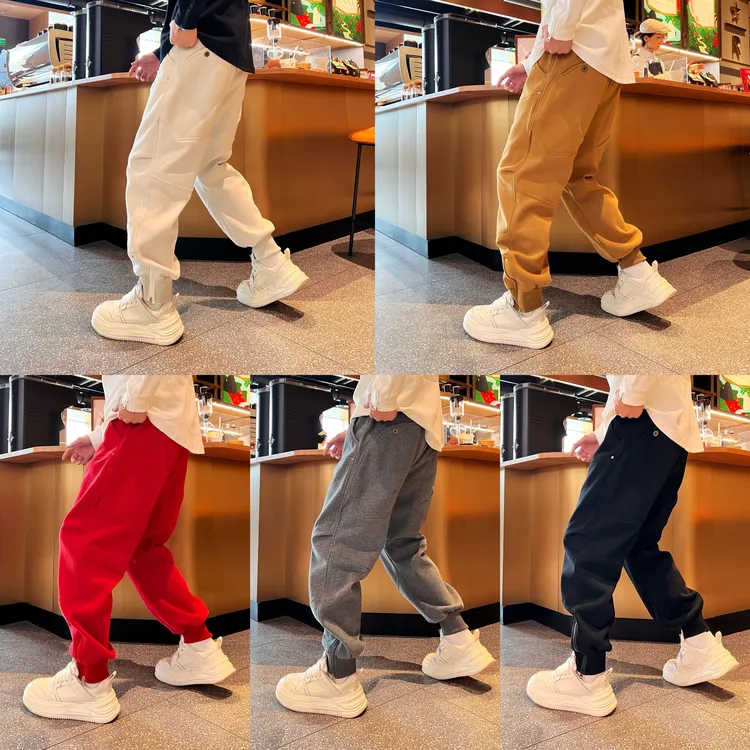 美式休闲百搭时尚潮流个性痞帅纯色宽松拼接简约束脚款男款卫裤