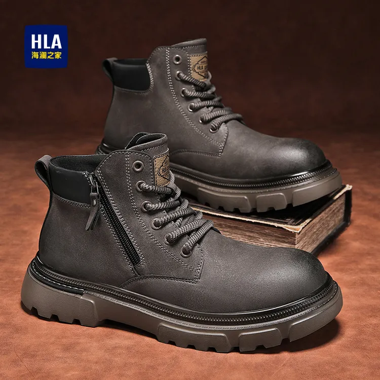 HLA/海澜之家2025秋季新款高帮经典潮流百搭英伦风男士马丁靴D120