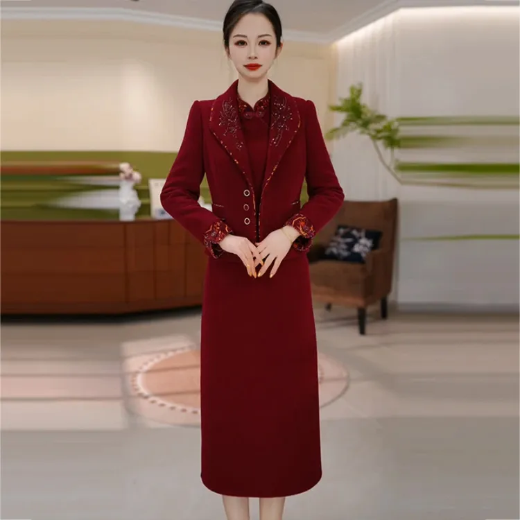 【外套+连衣裙】2025年秋冬时尚气质优雅修身显瘦两件套裙