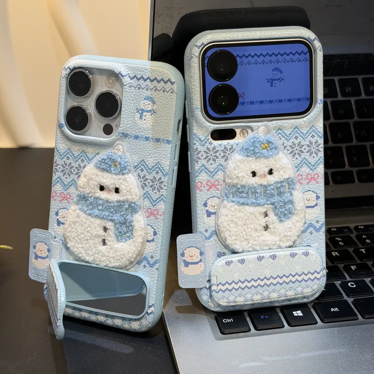 费尔岛纹雪人支架适用苹果17/16pro皮纹手机壳华为vivo小米15oppo