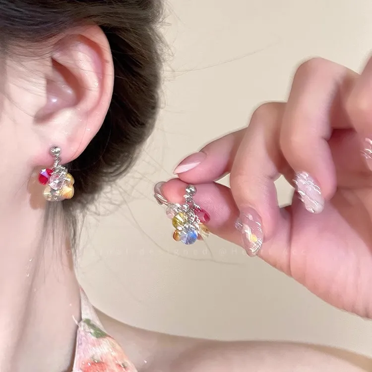 铜合金树脂耳饰 多巴胺彩色葡萄串耳钉女小众设计高级感耳环耳饰