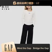 Gap女童2025秋季新款logo松紧腰舒适抓绒阔腿裤儿童装DR830274