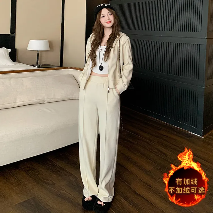 韩系气质简洁运动套装女春季新款拉链开衫连帽卫衣直筒裤两件套潮