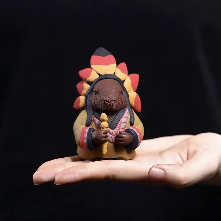 卧壶藏宠出品原创设计紫砂茶宠精品卡皮巴拉酋长版原矿紫砂精工制