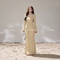 舒胡蕾 烛光晚宴 针织提花气质收腰显瘦晚宴风长款连衣裙长裙