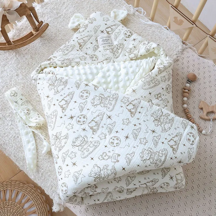 新生儿产房包被婴儿纯棉包被初生宝宝加厚薄款豆豆绒薄棉襁褓抱被